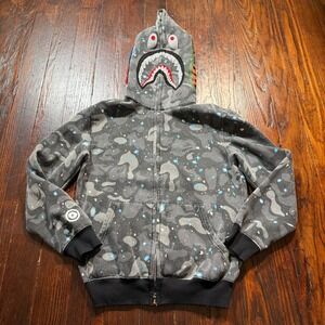 A Bathing Ape Bape Hoodie Youth Kids Large Gray Space Camo Shark Full Zip